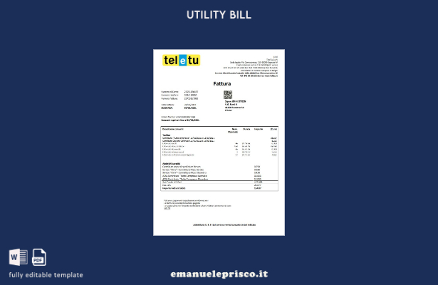 modello di bolletta delle utenze TeleTu Italia stile verificato